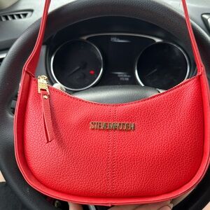 Steve Madden Red Pebbled Leather Shoulder Bag with Gold Logo